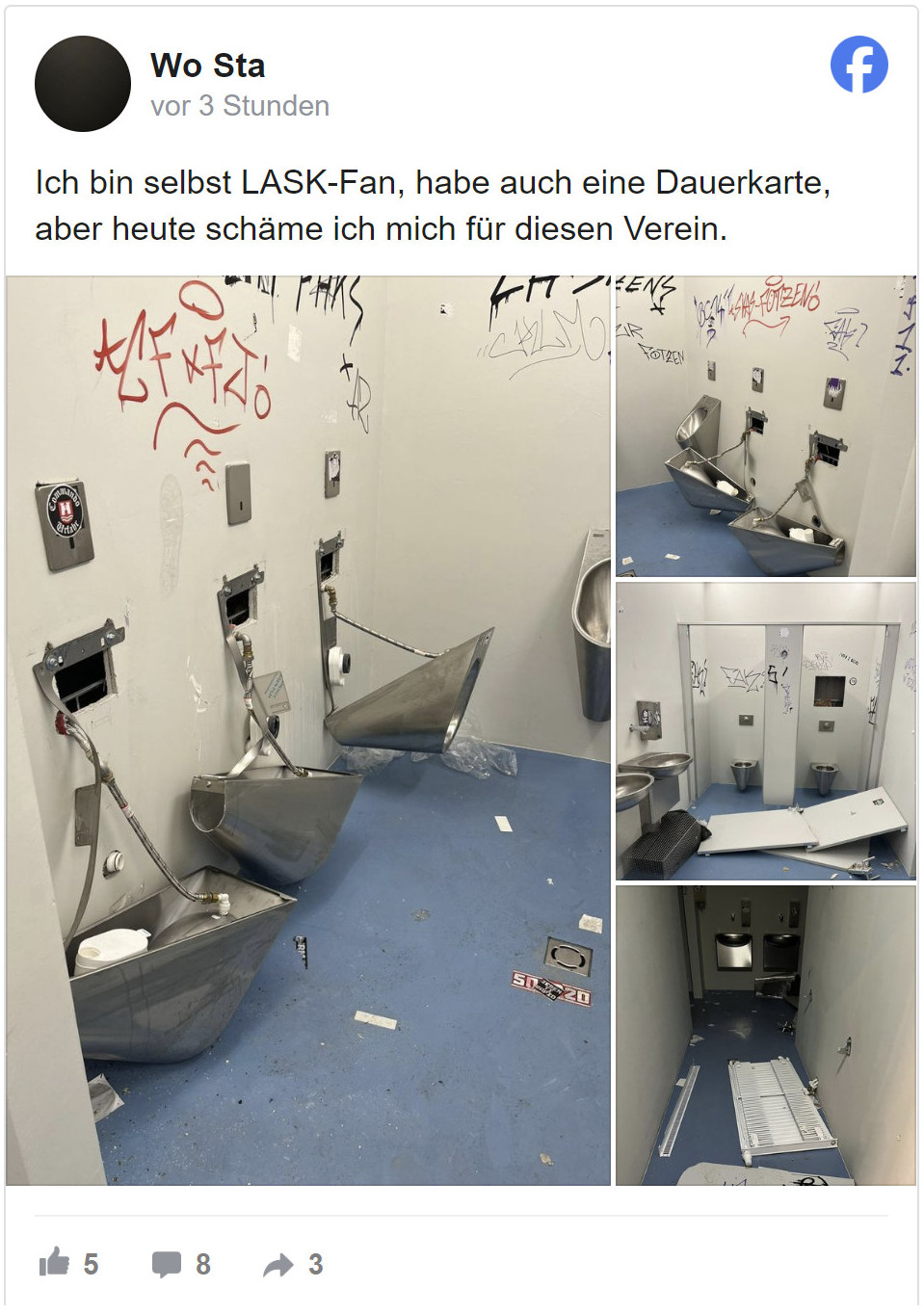 Vandalismus LASK-Fans bei Blau Weiß Toiletten