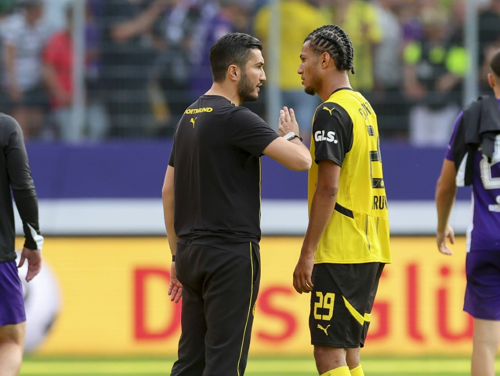 Muss ohne Brunner planen: BVB-Coach Nuri Sahin (l.) (Foto: IMAGO/Steinbrenner/IMAGO/Steinbrenner/SID/IMAGO/Steinbrenner)