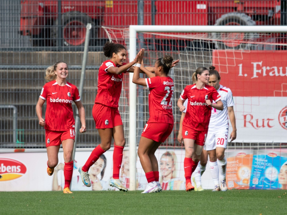 SC-Frauen jubeln in Köln (Foto: IMAGO/Sports Press Photo/IMAGO/Sports Press Photo/SID/IMAGO/Qianru Zhang/SPP)